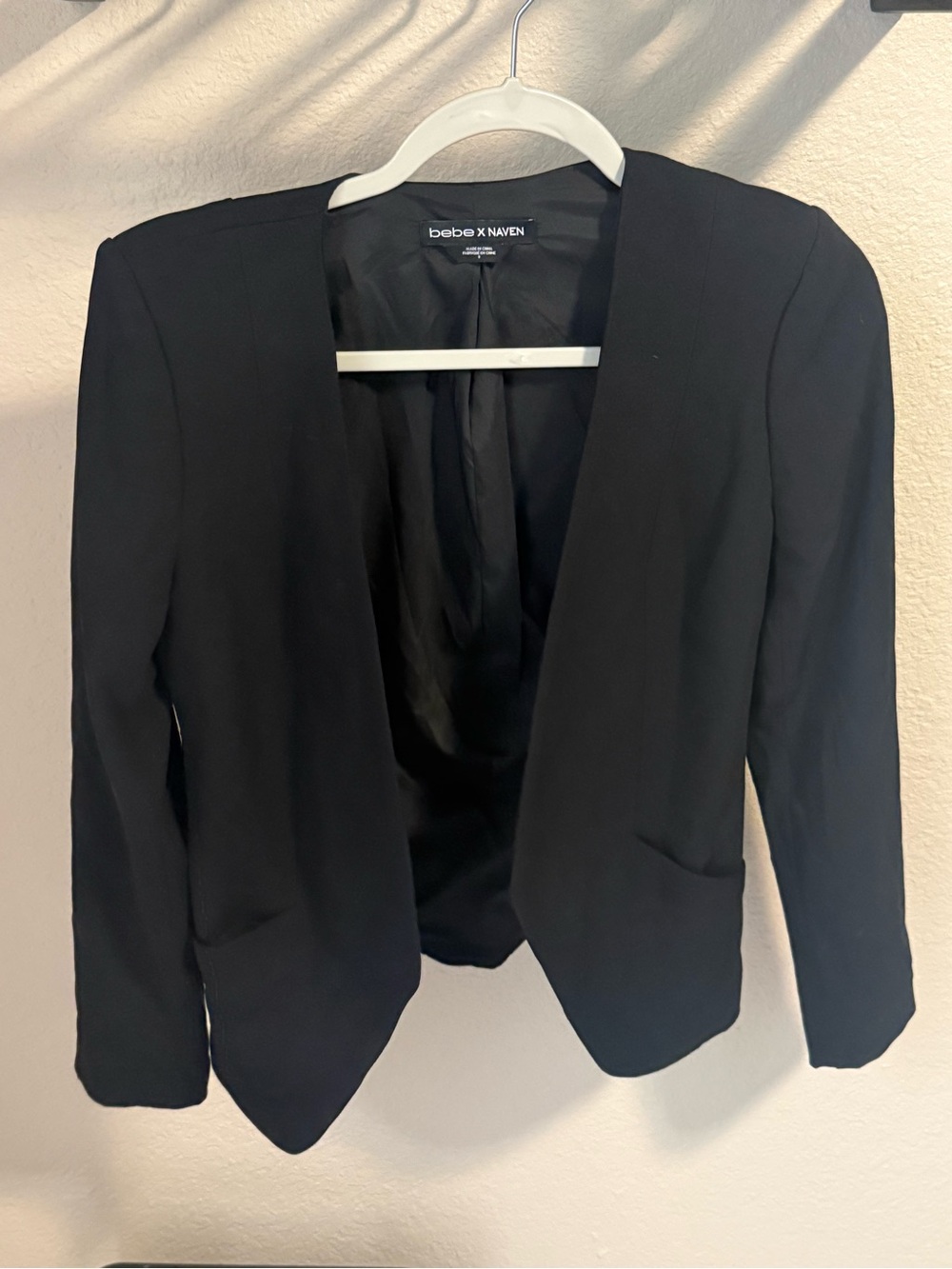 bebe x NAVEN Black Open Front Blazer Strappy Crisscross Lace Up Back - Size 0